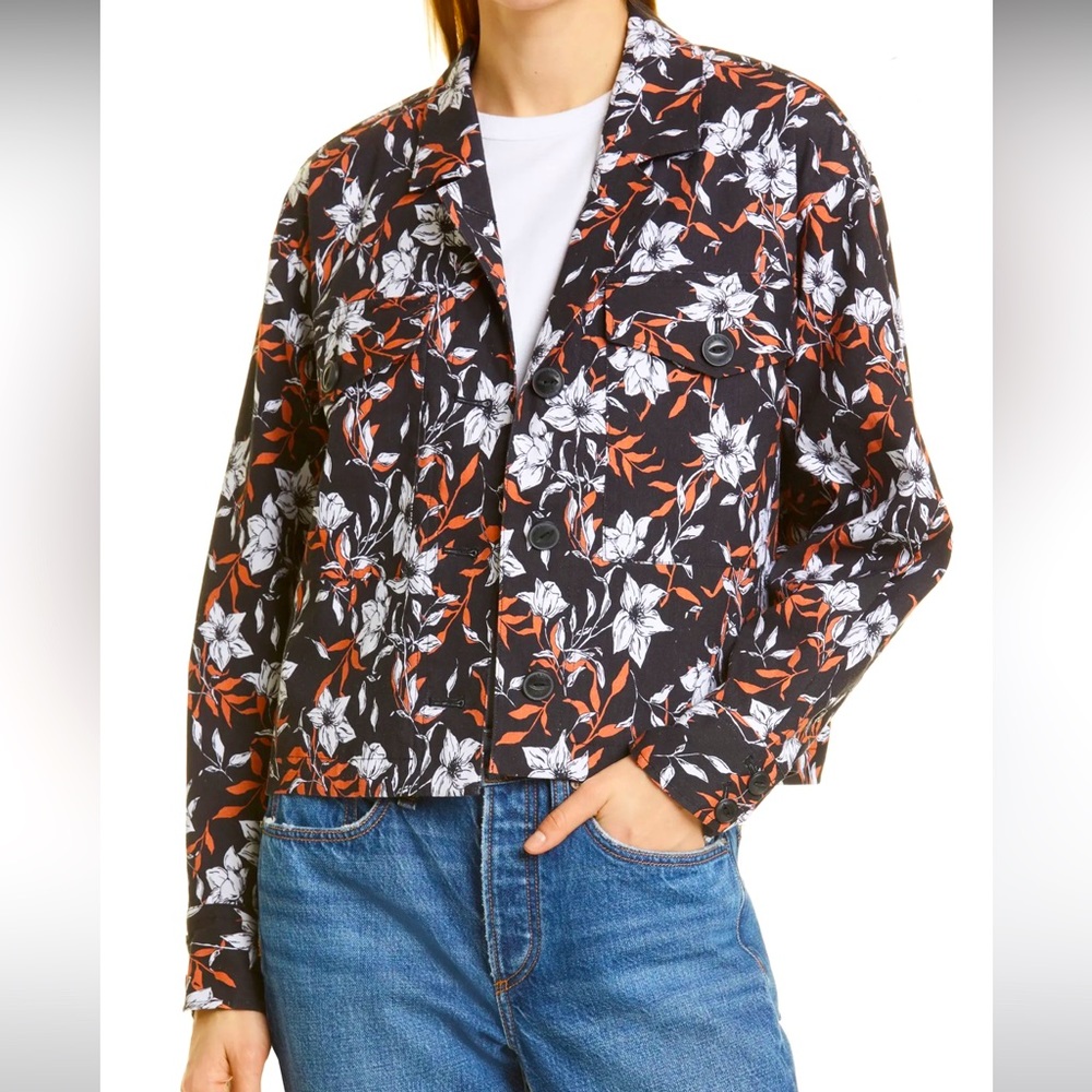 NEW rag & bone Size Large Linen blend Jessie floral print jacket